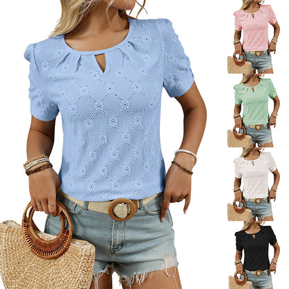 Casual Solid Color Short Sleeve Button T-Shirt
