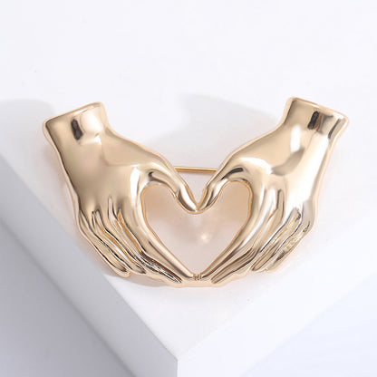 Elegant Hand Heart Brooch - Simple Retro Accessories