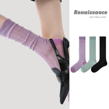 Renaissance Hollow Mesh Cotton Mid Calf Socks