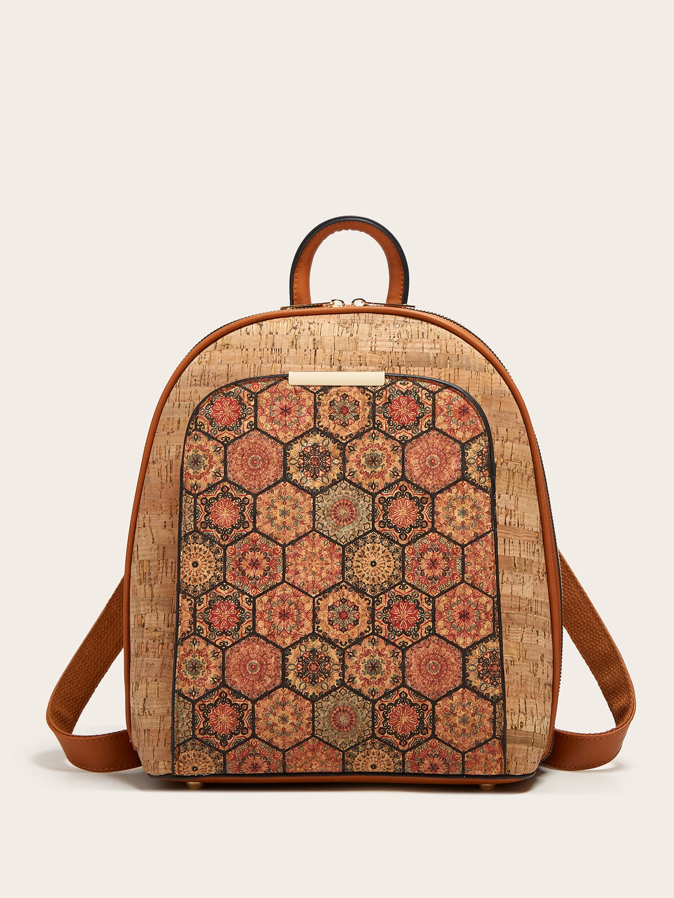 Printed Cork Backpack Waterproof Retro Style Women’s Travel Bag