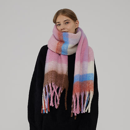 Thick Warm Plaid Oversized Scarf with Fringe