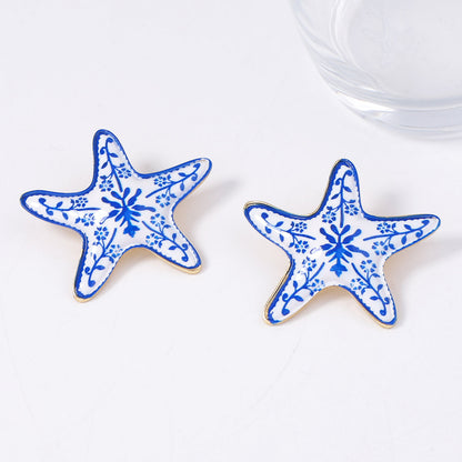 Enamel Star Stud Earrings Stainless Steel Elegant