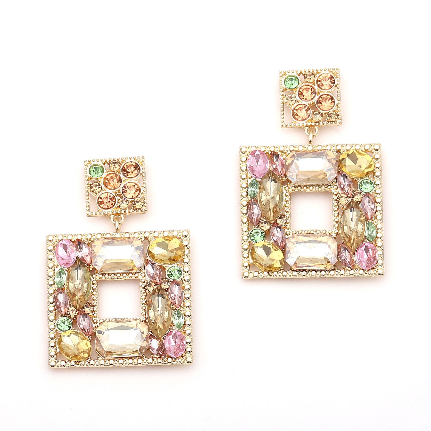 Earrings Geometric Square Colorful Rhinestone Statement