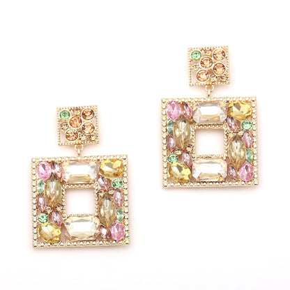 Earrings Geometric Square Colorful Rhinestone Statement