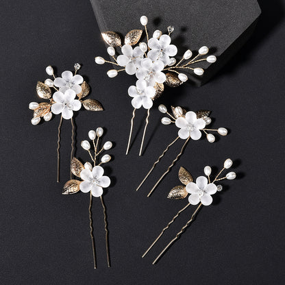 Flower Leaf U Shaped Hair Pins Bridal Hair Accessory