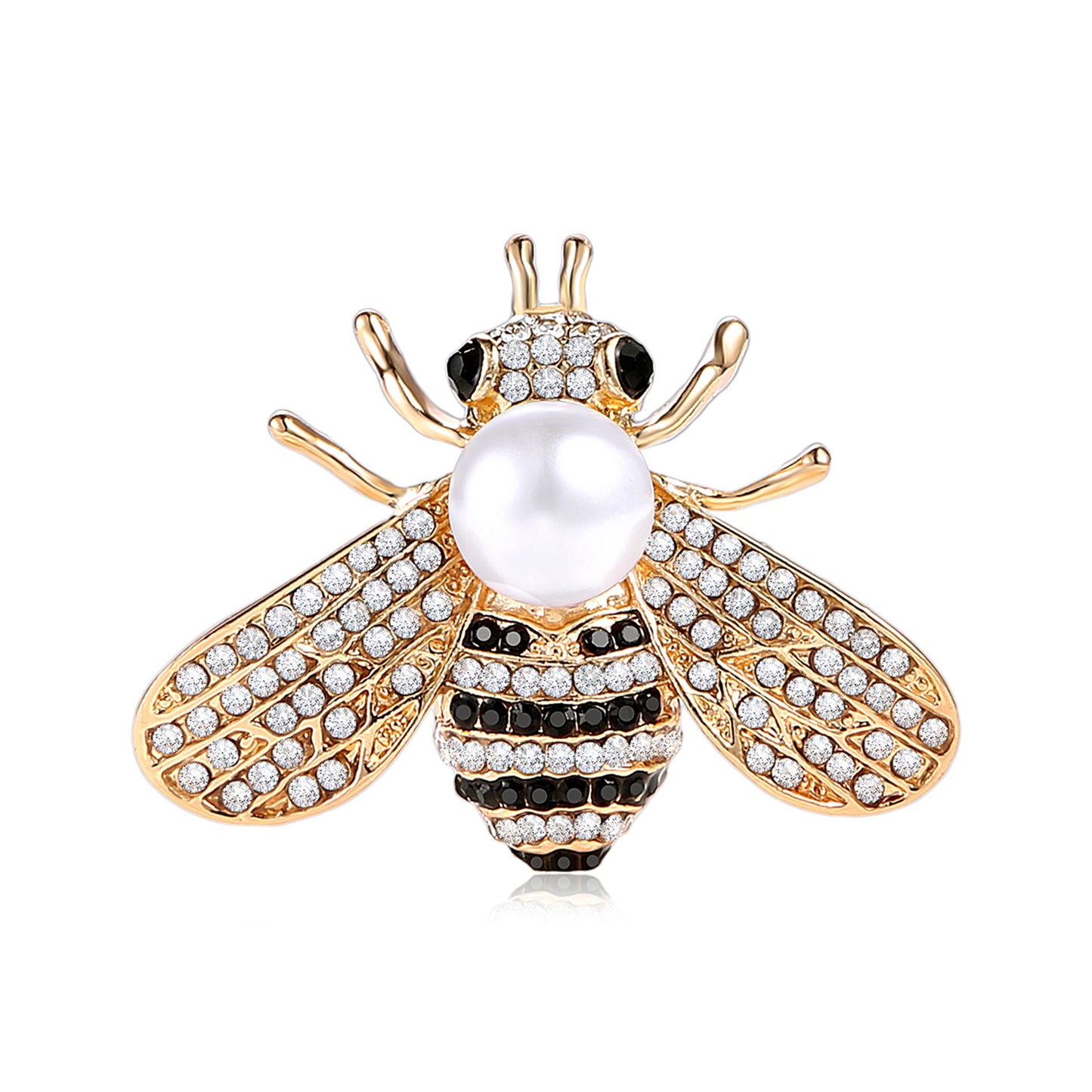 Trendy Alloy Rhinestone Bee Brooch Pearl Pin for Women's Blazer