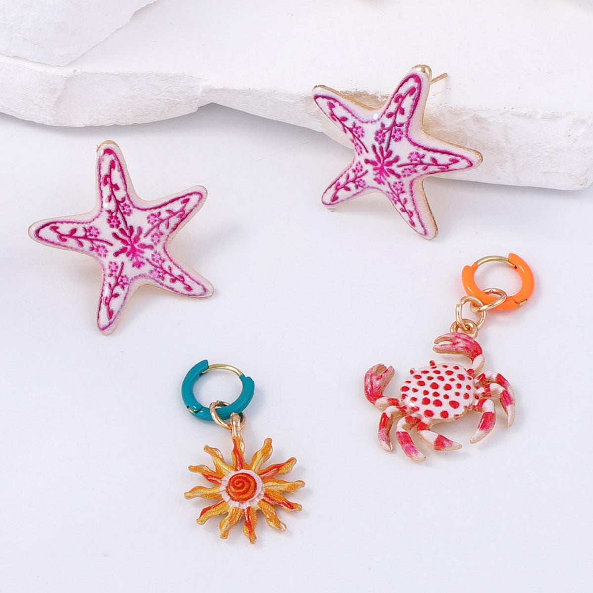 Alloy Earring Set Starfish And Crab Enamel Chic