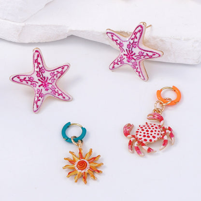 Alloy Earring Set Starfish And Crab Enamel Chic