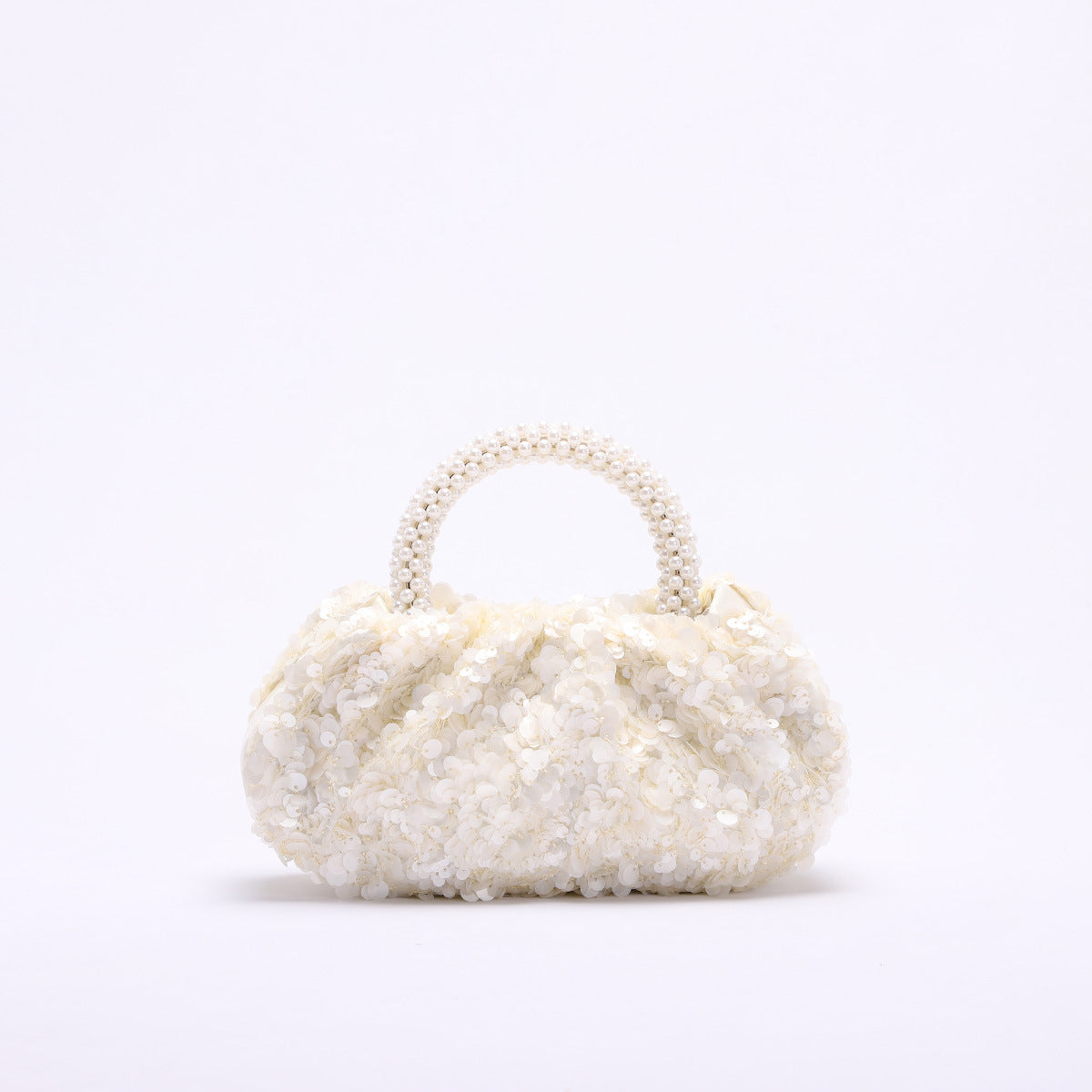 Round Wood Handle Bag Floral Embroidered Beach Style Women's Clutch