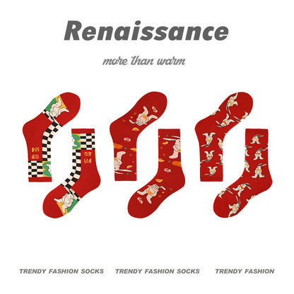 Mid Calf Vintage Gradient Cotton Socks
