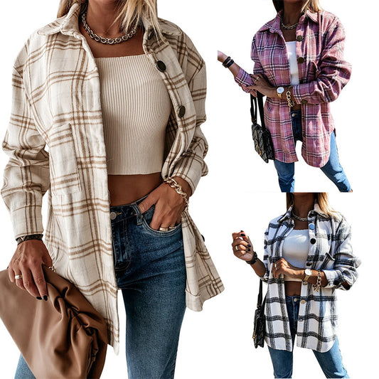 Plaid Button-Up Cardigan Women’s Coat