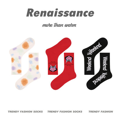 Art Illustration Combed Cotton Mid Calf Socks