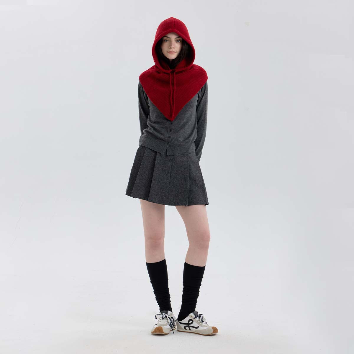 Classic Knitted Balaclava Hat with Neck Warmer and Drawstring