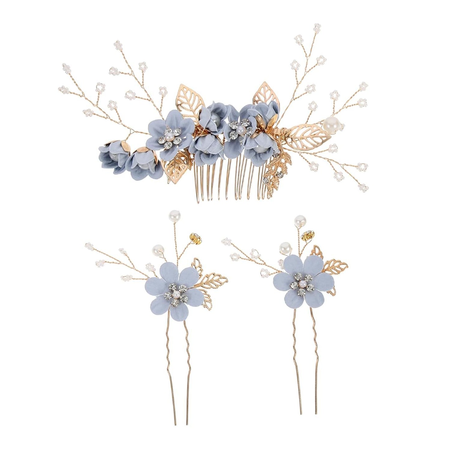 Bridal Blue Flower Hairpin Forest Inspired Wedding Hairpiece