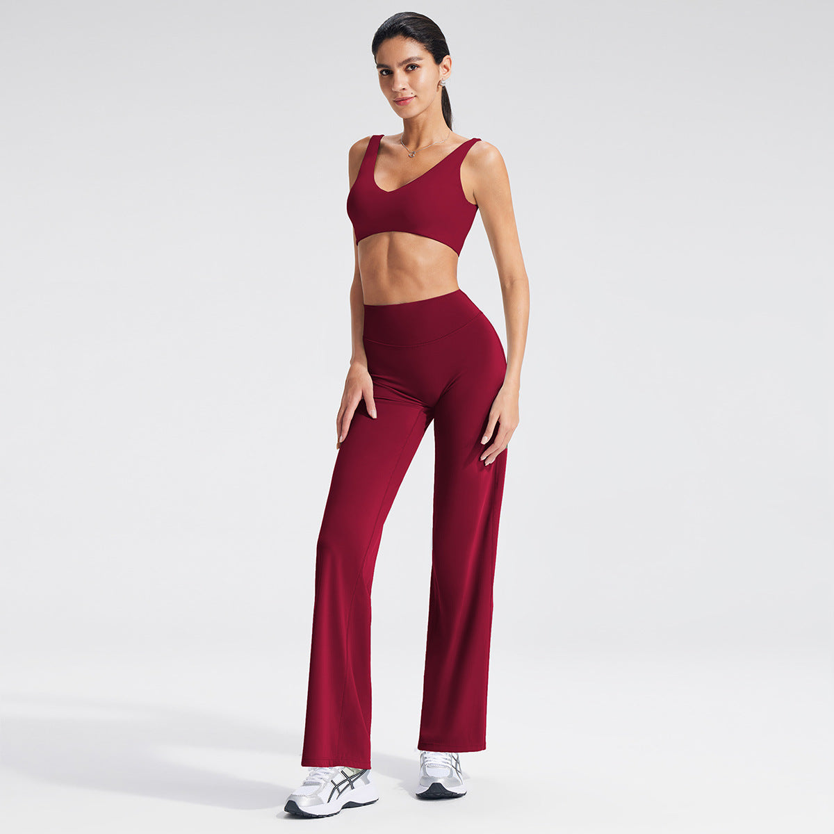 Women’s Yoga Set Deep V-Neck Sports Bra and Leggings