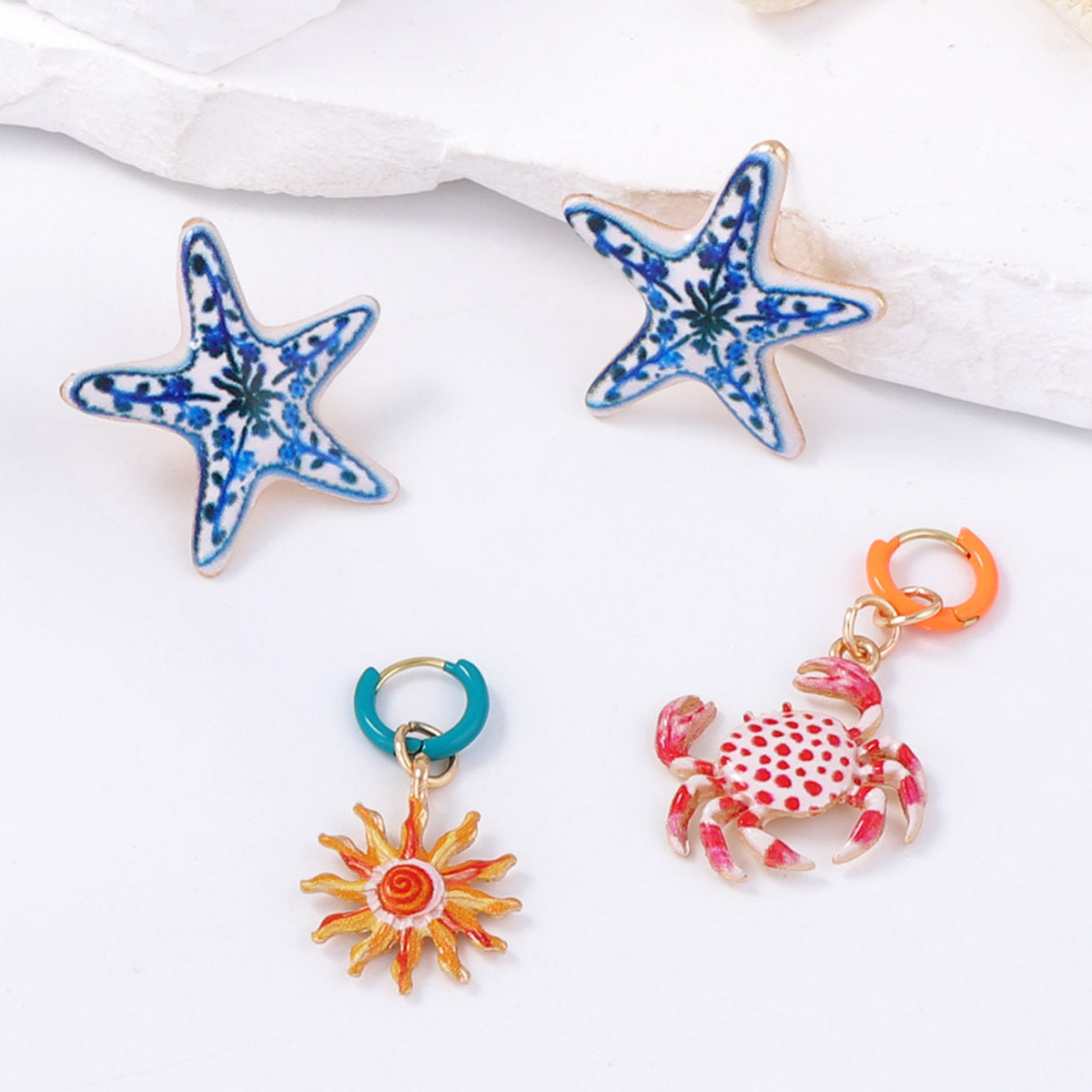 Alloy Earring Set Starfish And Crab Enamel Chic