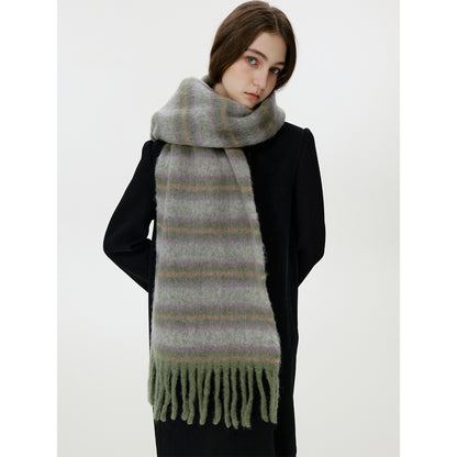 Morandi Color Gradient Striped Wool Fringed Scarf for Men and Women