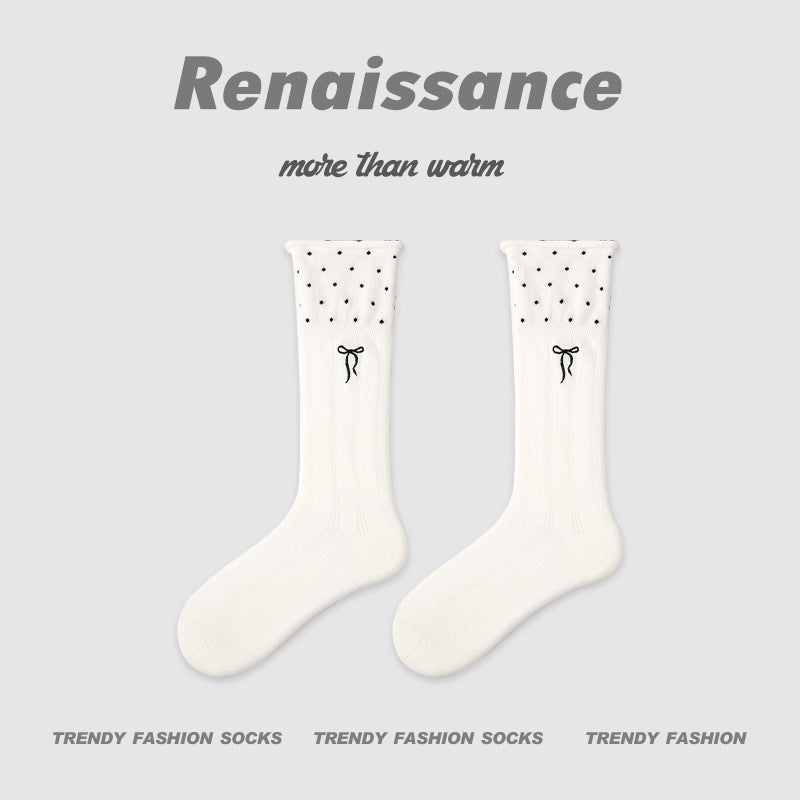 Renaissance Miu Style Polka Dot Cotton Mid Calf Socks