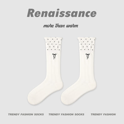 Renaissance Miu Style Polka Dot Cotton Mid Calf Socks