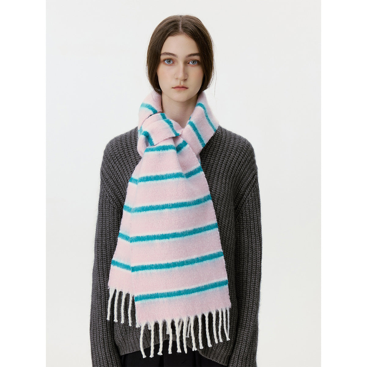Designer Korean Style Wool Blend Multi-Color Striped Scarf for Women