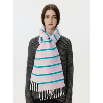 Designer Korean Style Wool Blend Multi-Color Striped Scarf for Women