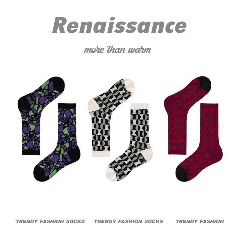 Mid Calf Vintage Gradient Cotton Socks