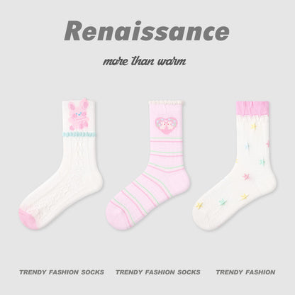 Socks Colorblock Dog Stripe Combed Cotton Mid Calf