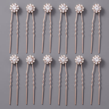 Floral Crystal U-Shaped Hairpin Set for Weddings and Special Occasions