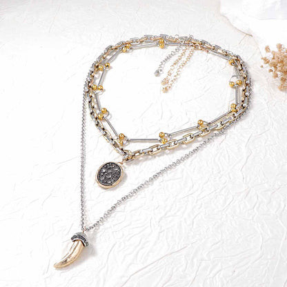 Layered Antler Pendant Necklace Geometric Casual