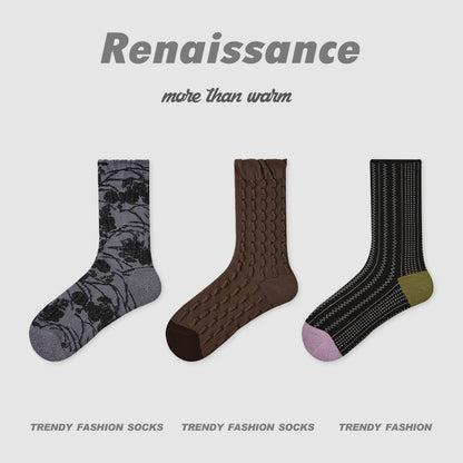 Socks Embossed Floral Mid Calf Cotton Moisture Wicking