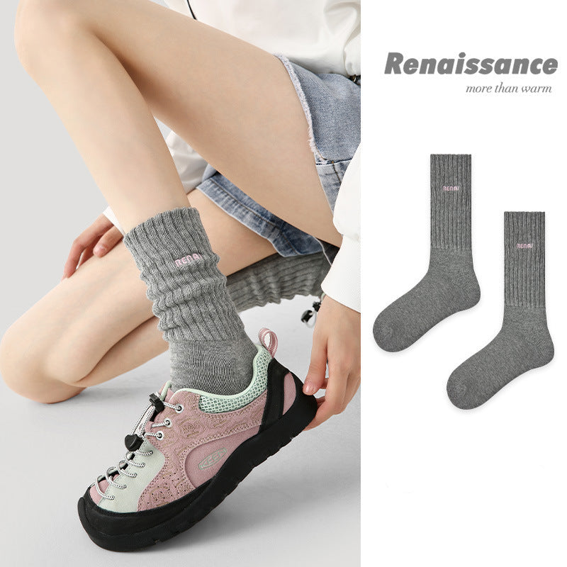 Mid Calf Embroidered Letter Cotton Socks Absorbent