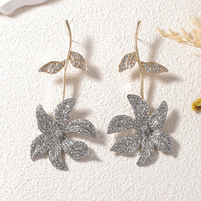 Alloy Crystal Floral Statement Drop Earrings
