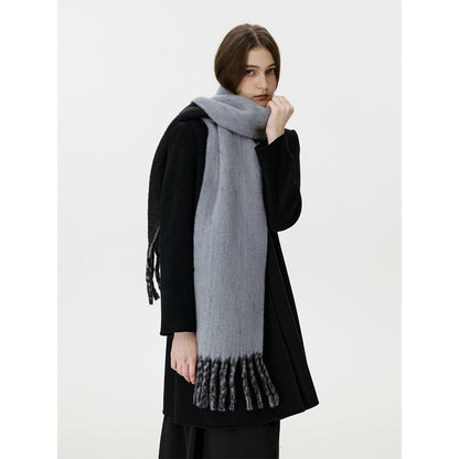 Wool Blend Colorful Fringed Scarf - Thick and Warm