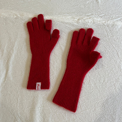 Knitted Wool Fingerless Gloves for Women