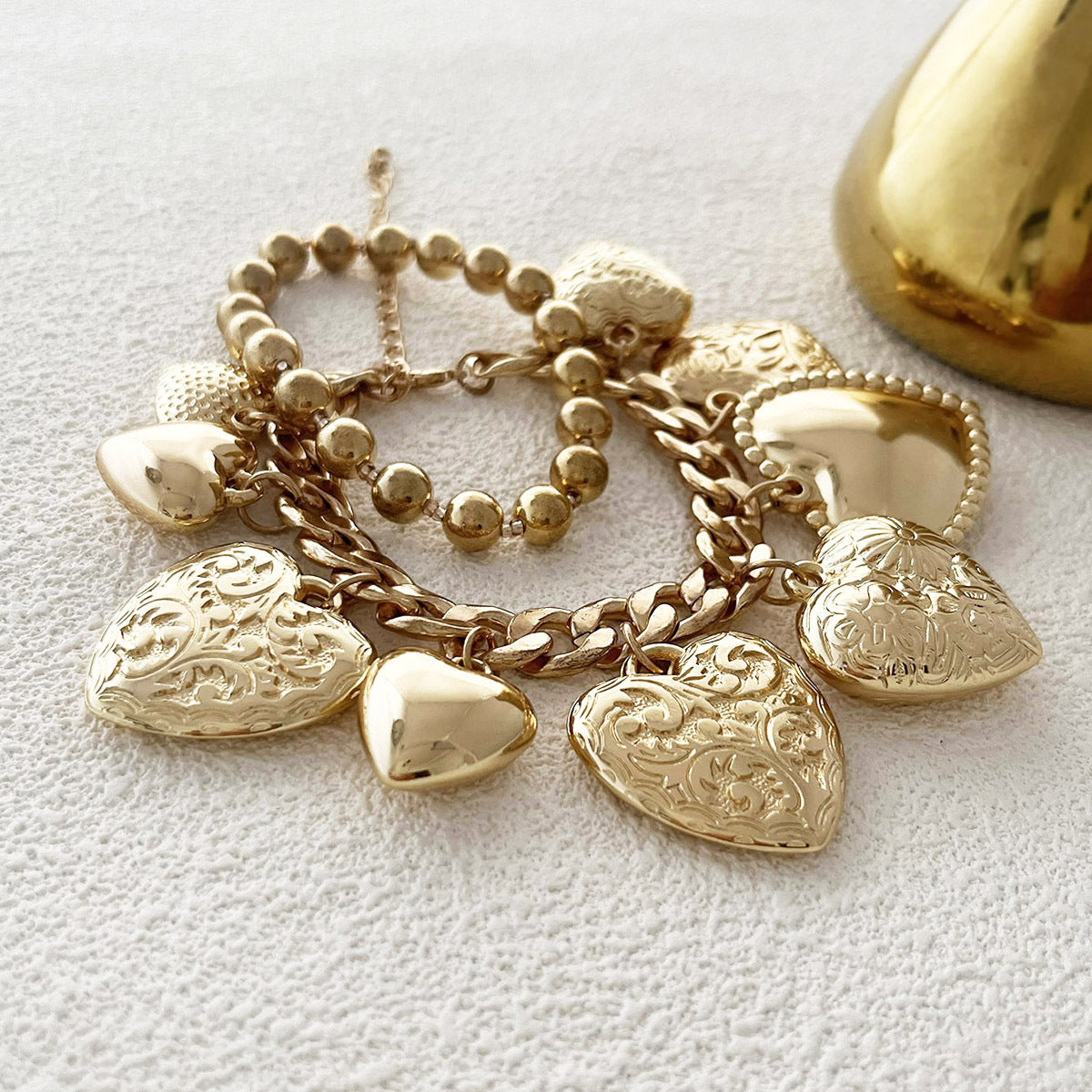 Bracelet Layered Chain Heart Pendant Stackable Urban