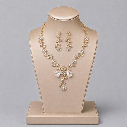 Retro Alloy Rhinestone Jewelry Set Elegant Necklace and Earrings for Evening Wear