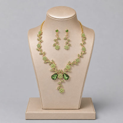 Retro Alloy Rhinestone Jewelry Set Elegant Necklace and Earrings for Evening Wear
