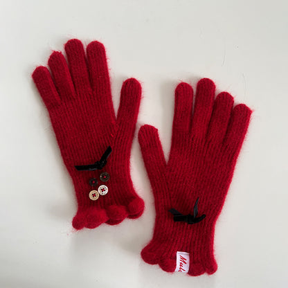 Elegant Touchscreen Knit Gloves with Bow Design