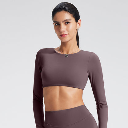 Women's Hollow Long Sleeve Yoga Top with Built-In Bra - Moisture-Wicking Fitness Tee