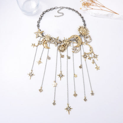 Necklace Sun Moon Star Zircon Tassel Statement