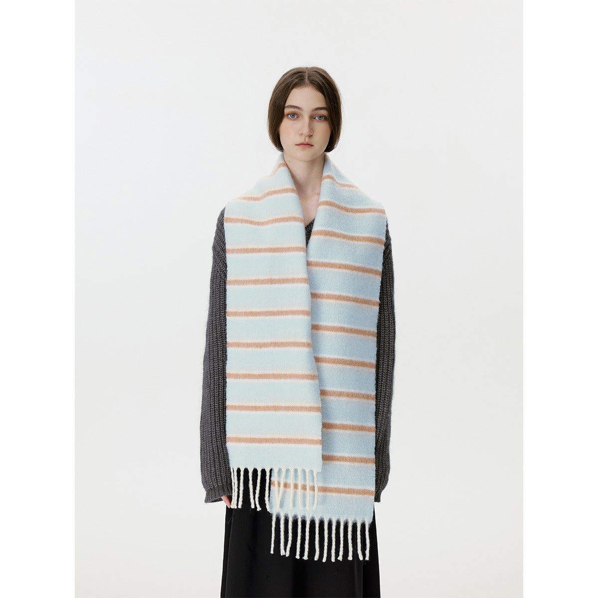 Designer Korean Style Wool Blend Multi-Color Striped Scarf for Women