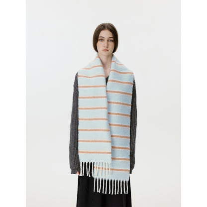 Designer Korean Style Wool Blend Multi-Color Striped Scarf for Women