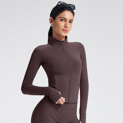 Women's Zip-Up Long Sleeve Yoga Jacket Stretch Fitness Outerwear
