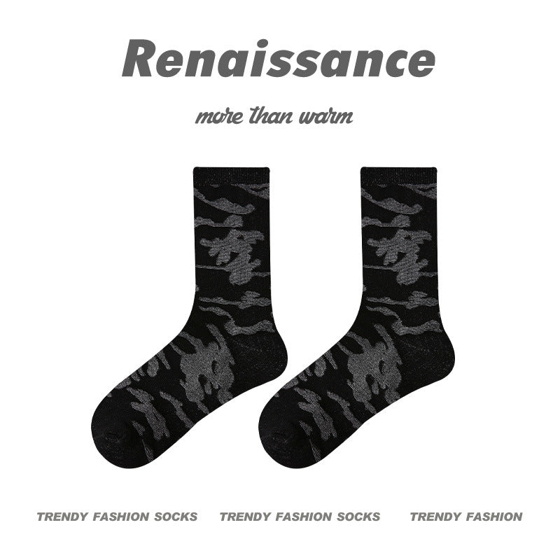 Mid Calf Seamless Wool Blend Striped Socks