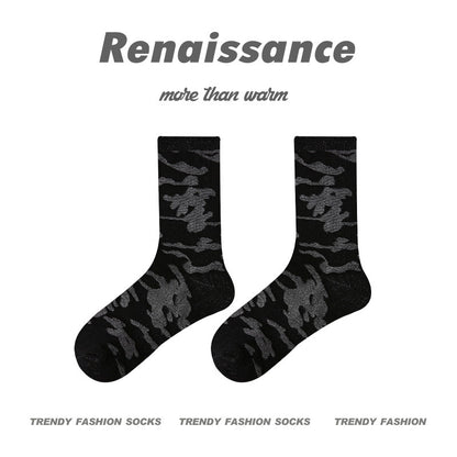 Mid Calf Seamless Wool Blend Striped Socks