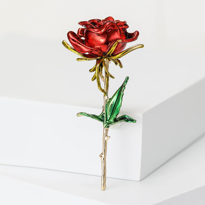 Rose Flower Brooch with Oil Droplet Finish Trendy Women's Pin