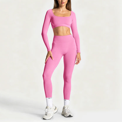 Adjustable Backless Long Sleeve Yoga Top and Bottom Set
