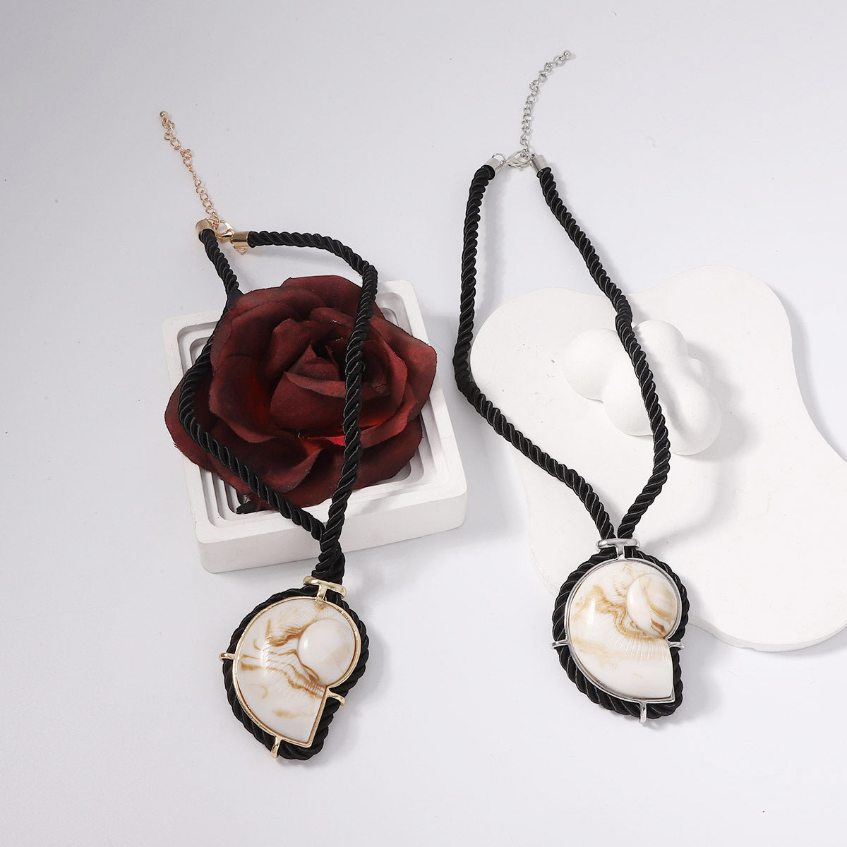 Resin Shell Pendant Ink Wash Adjustable Rope Choker