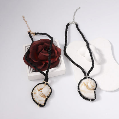 Resin Shell Pendant Ink Wash Adjustable Rope Choker