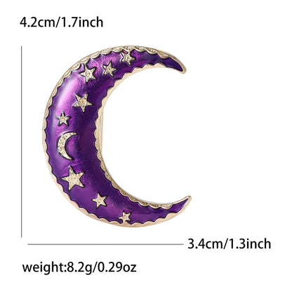 Elegant Enamel Moon Star Brooch Alloy Accessories
